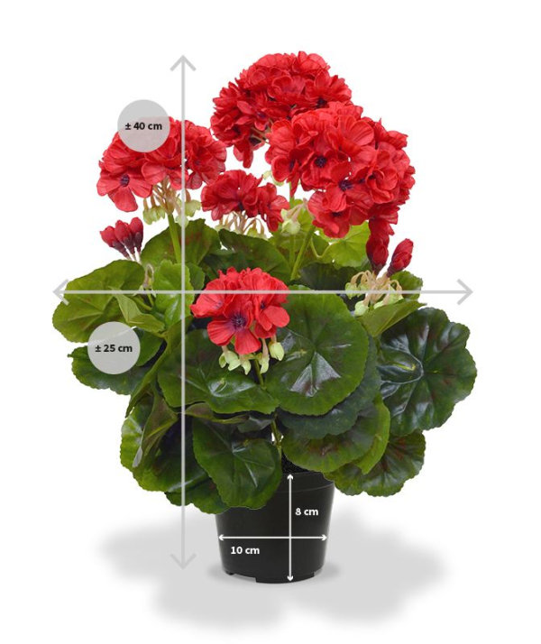 Geranium kunstplant 40 cm rood in pot