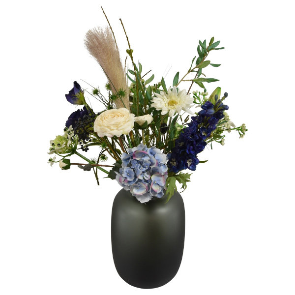 Luxe boeket kunstbloemen creme/blauw 70cm