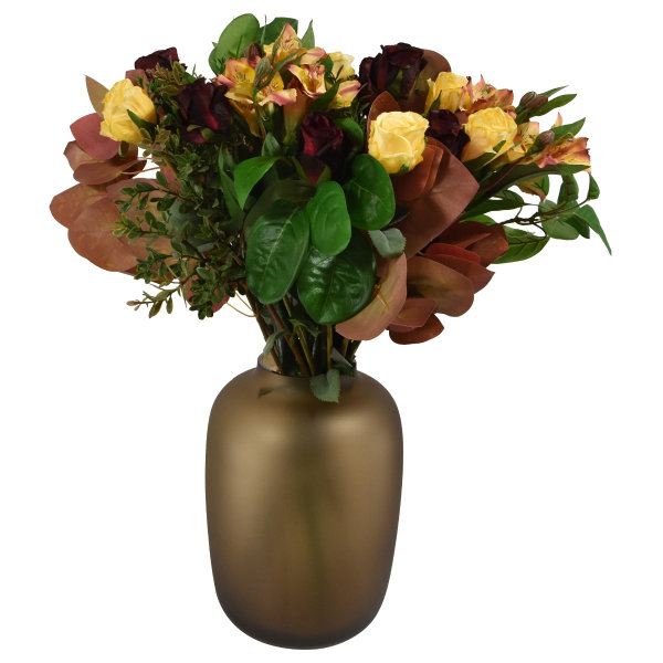 Kunstrozen boeket met alstroemeria - geel/rood